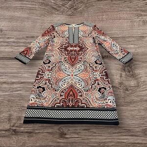 Studio One New York 3/4 Sleeve Paisley Shift Dress Size Small